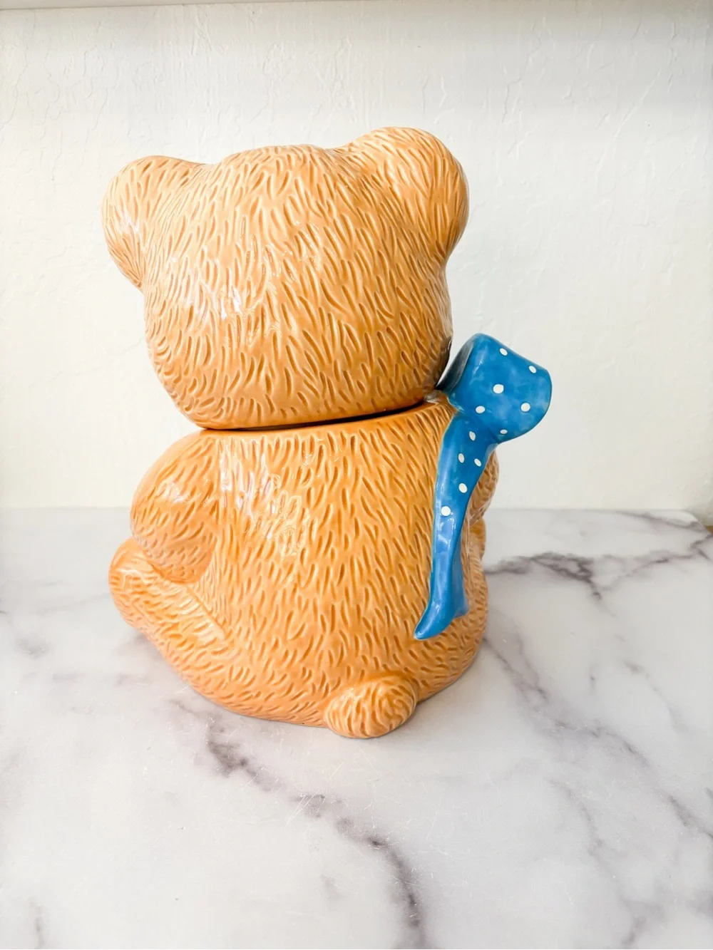 Country Bear Ceramic Teddy Cookie Jar with Blue Scarf
